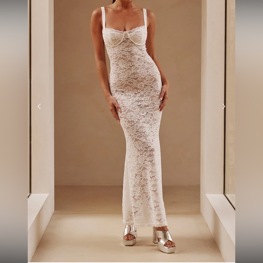 RUNAWAY THE LABEL KAIA SLIP LACE DRESS MAXI WHITE